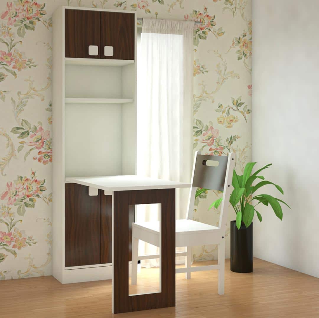 Royale Study Set with Folding Desk cum Bookshelf and Teak Wood Chair in Coffee Walnut Colour