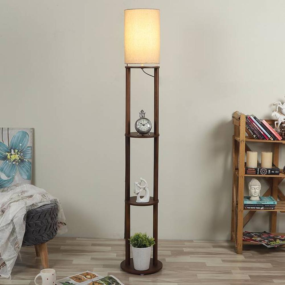 Django Grey Jute Floor Lamp with Solid Wood