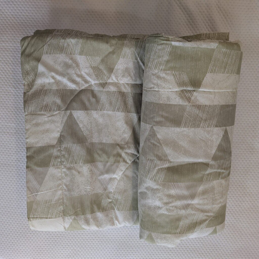 White& Green Geometric 300 Cms Cotton Double Bed Size Comforter From Threads