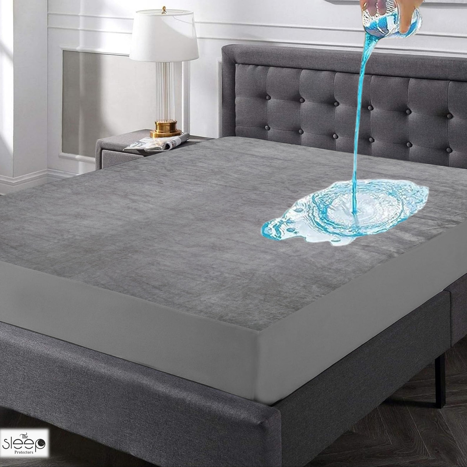 Premium Terry Polyester Fabric Waterproof Mattress Protector for King Size Mattress In Gray color 75x72