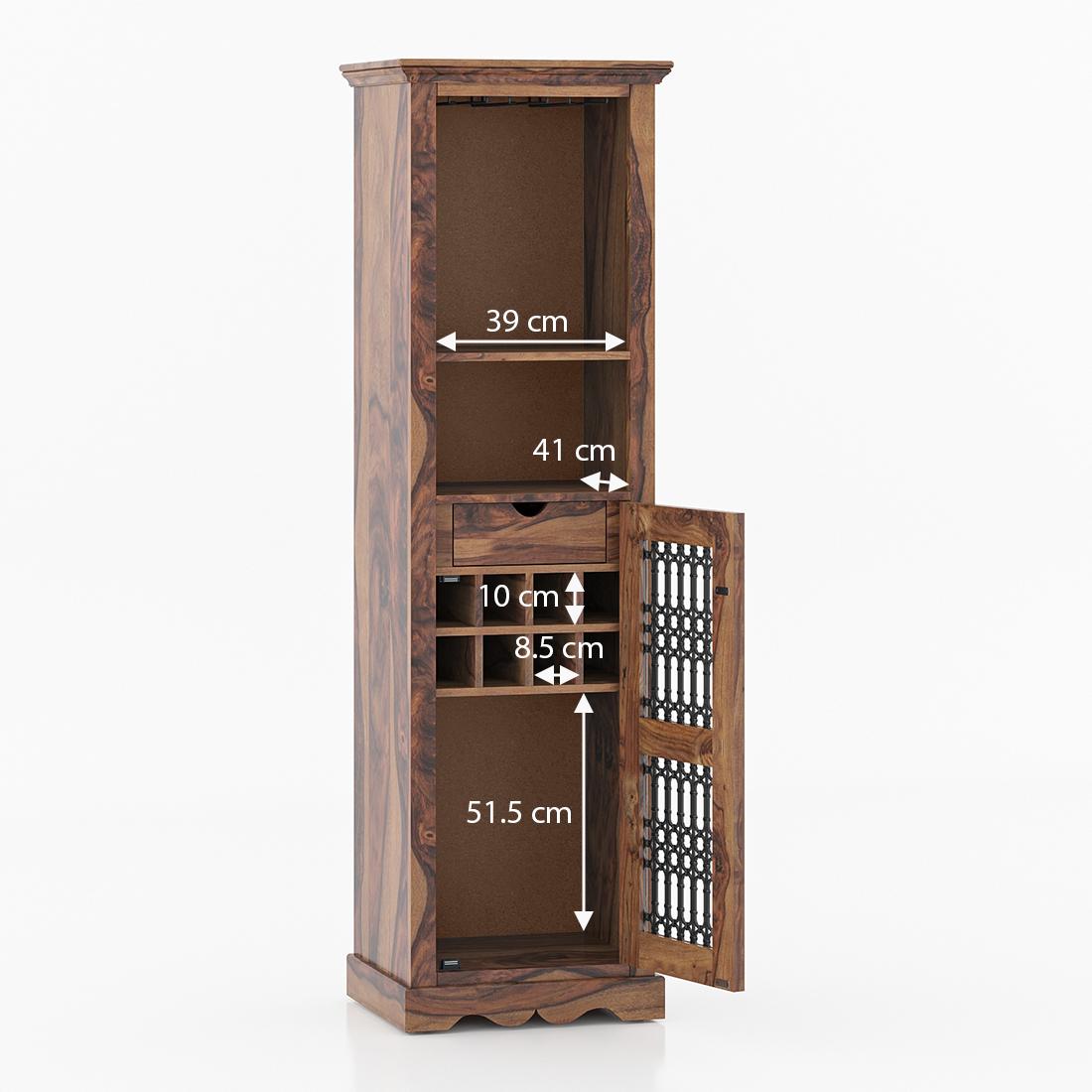 Bunai Solid Wood Free Standing Bar Cabinet In Teak Finish