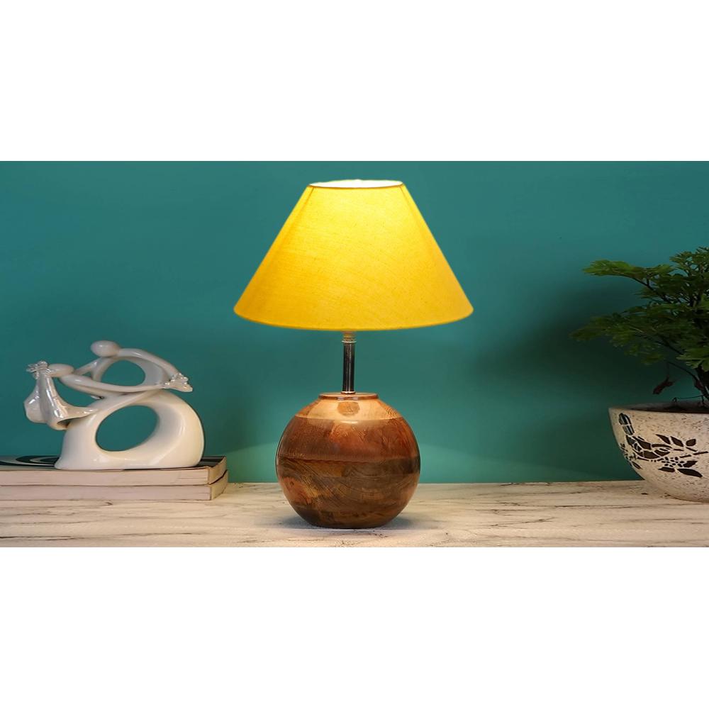 Yellow cotton with Natural Wood Table Lamp