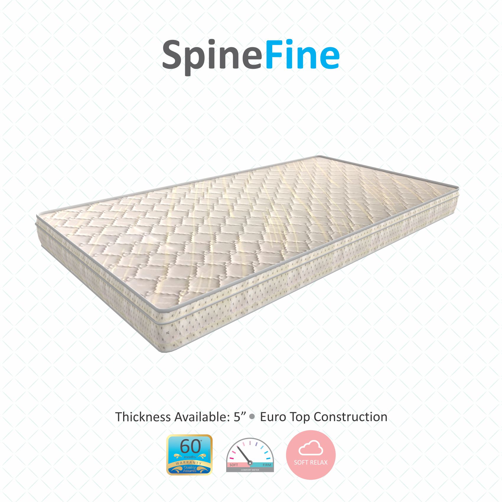 Spine FineOrthopedic Euro Top With Rebotech Technology 5 Inch Single Size Bonded Foam Mattress (84X35 Inches) Premium Knitted Fabric, SoftRelax