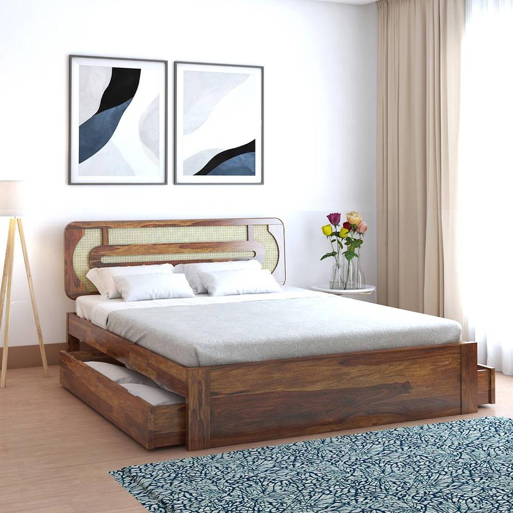 Seaside Escape Solid Wood Queen Size Drawer Storage Bed