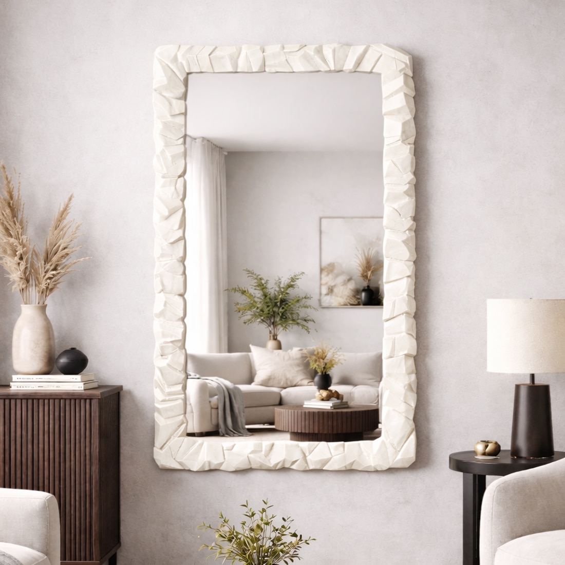 Rift Ivory Finish Wall Mirror - HomeDfy