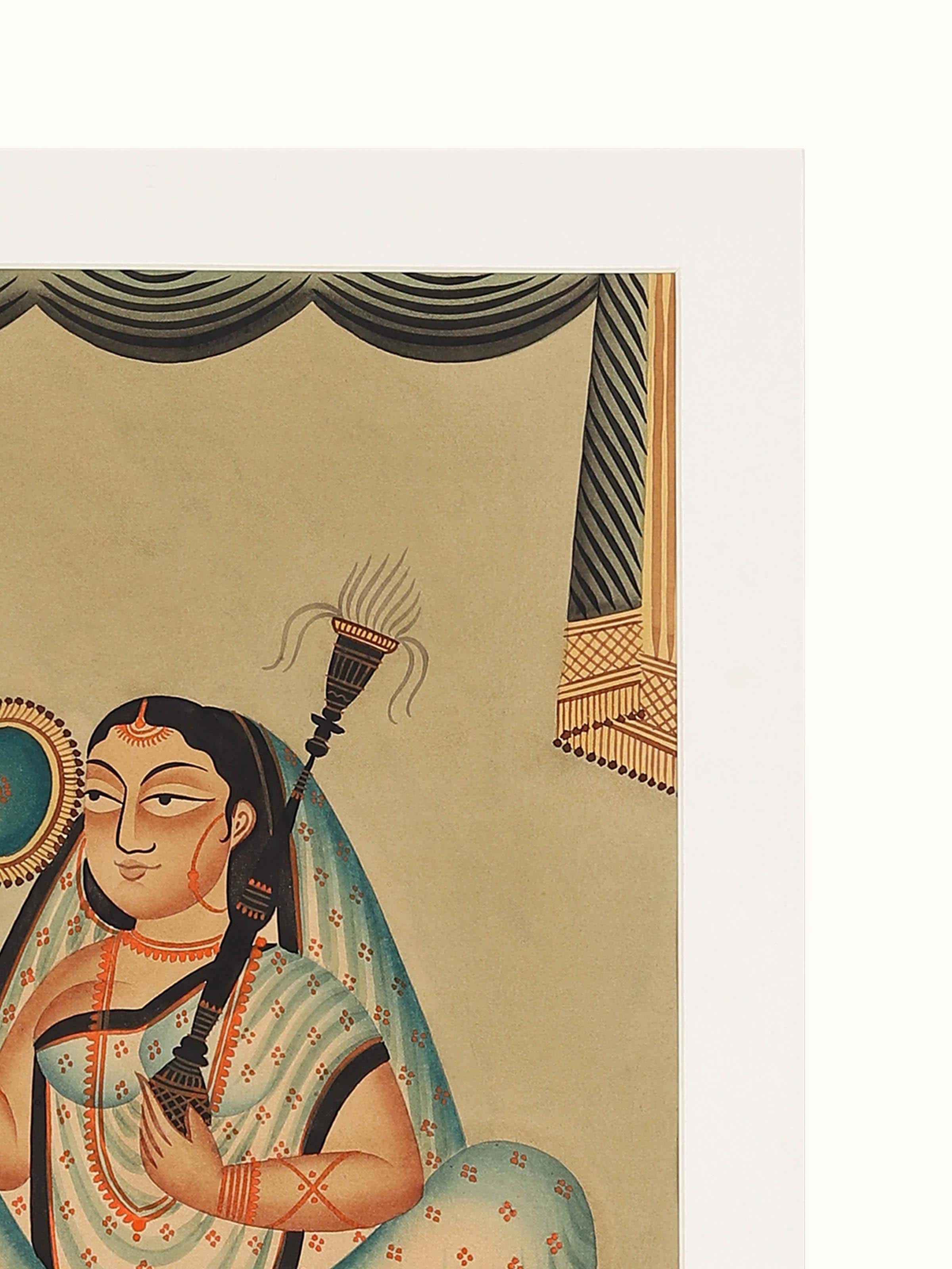 Woman Fan Kalighat Painting