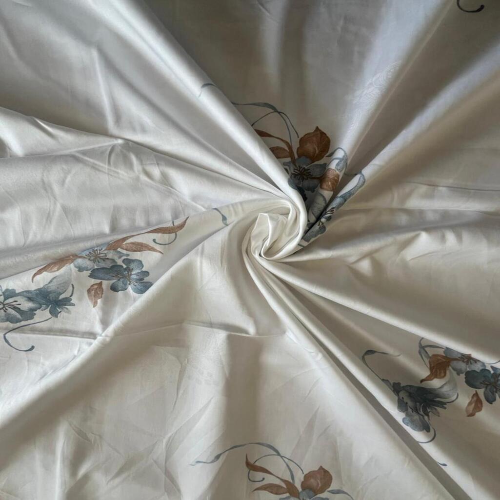 White Floral 400 TC Cotton Flat Super King Size Bedsheet With 2 Pilllow Covers From Threads