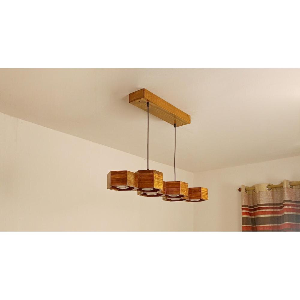 Hexa 36 Brown Wooden LED Hanging Lamp