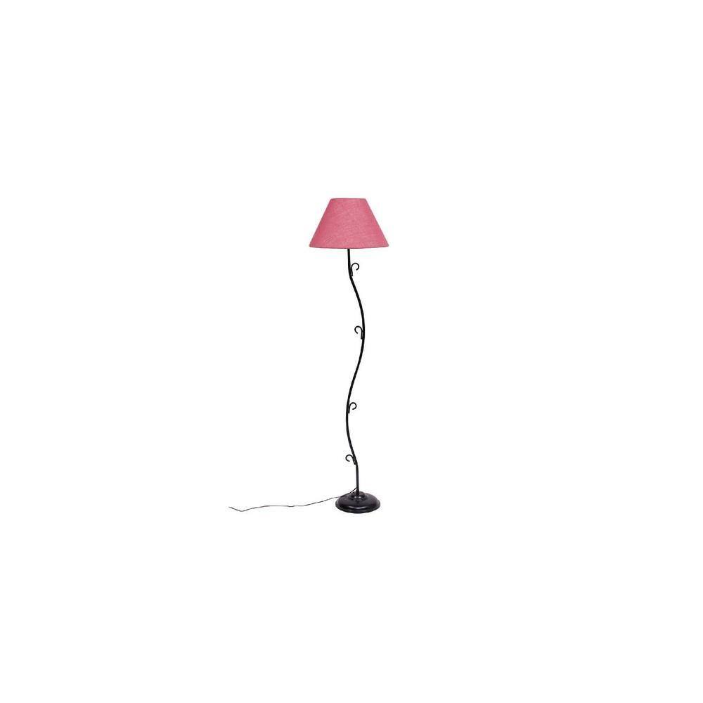 Lisandro Pink Natural Fiber Floor Lamp with Black Iron Base
