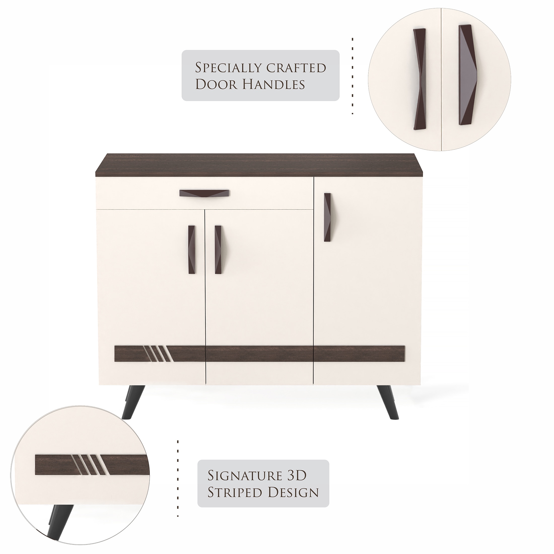 BLUEWUD Kaspen Engineered Wood Wood Dual Tone 3 Doors Shoe Rack Cabinet Slipper Footwear Stand Organizer with Drawer can Store Up to 16 Pairs for Home (Wenge & White)