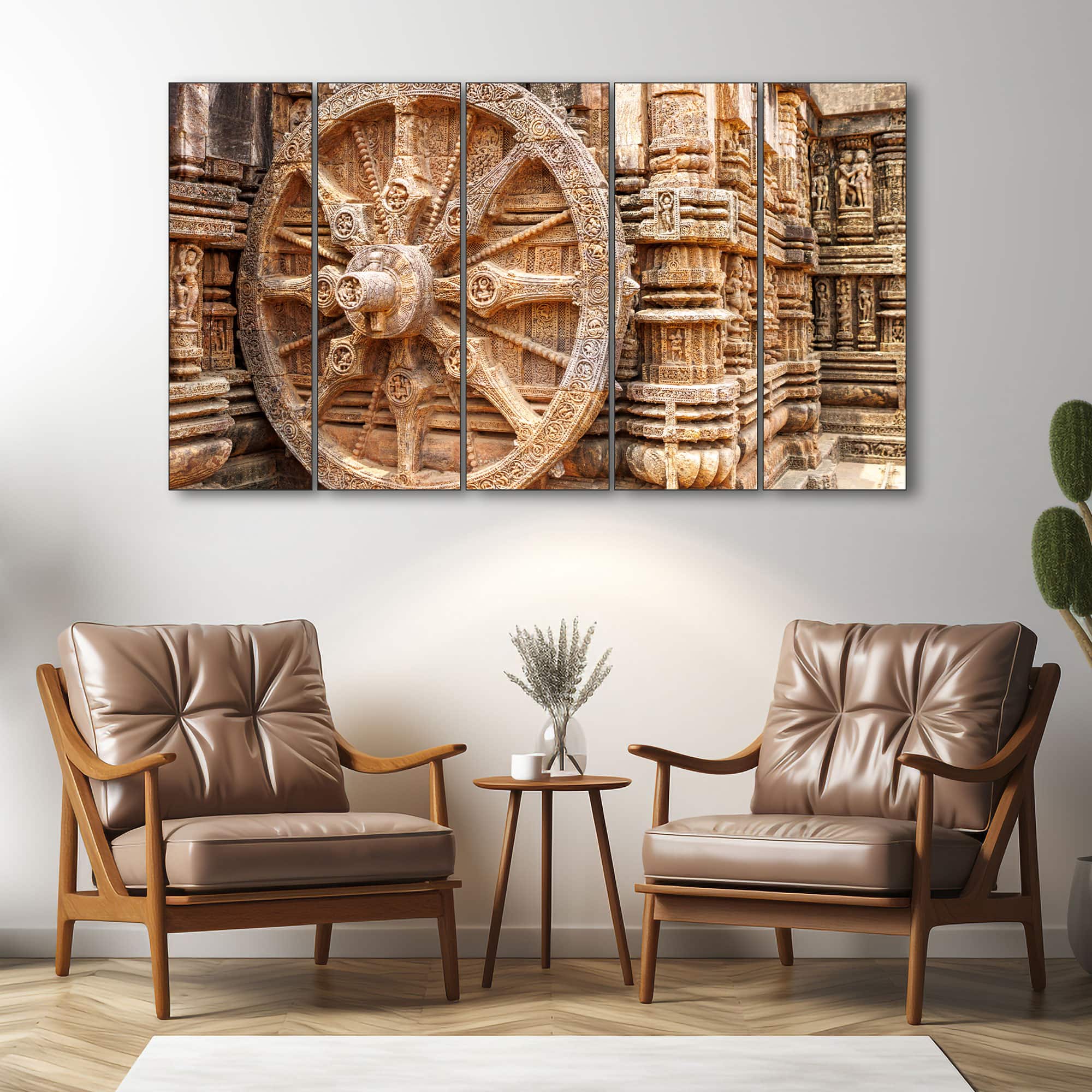 The Castle Decor Wheel Of Konark Wall Painting Wooden Framed 27x48 Inch - The Castle Decor