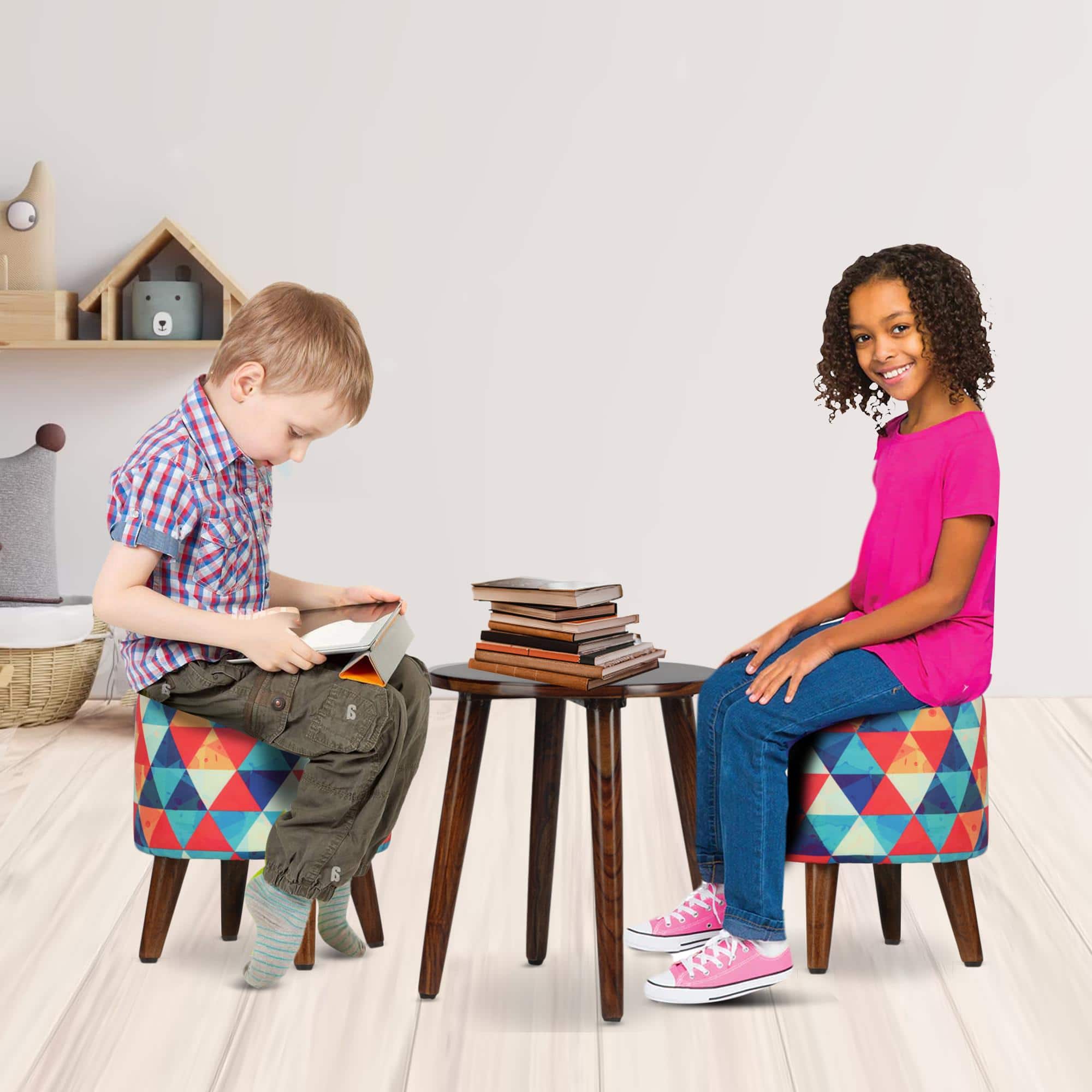 Nova Solid Wood  Ottomon in  Multicolor Colour