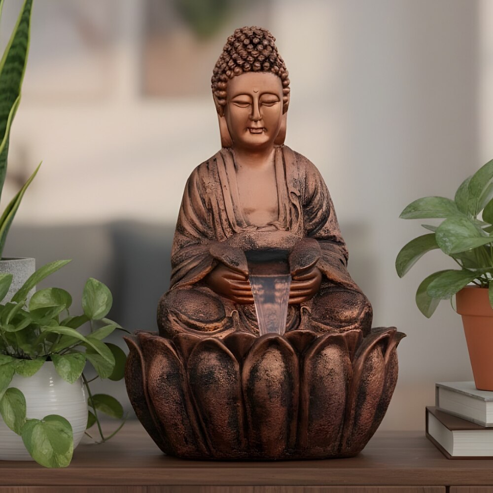 Copper Fiber Glass George Lotus Buddha Indoor Water Fountain - Expleasia