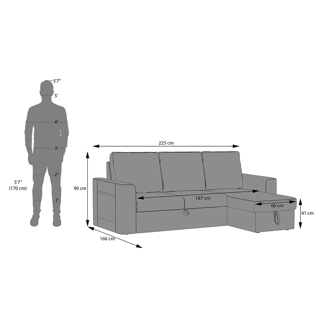 Kowloon Sectional Sofa Cum Bed with Storage in Indigo SeaPort Blue Velvet