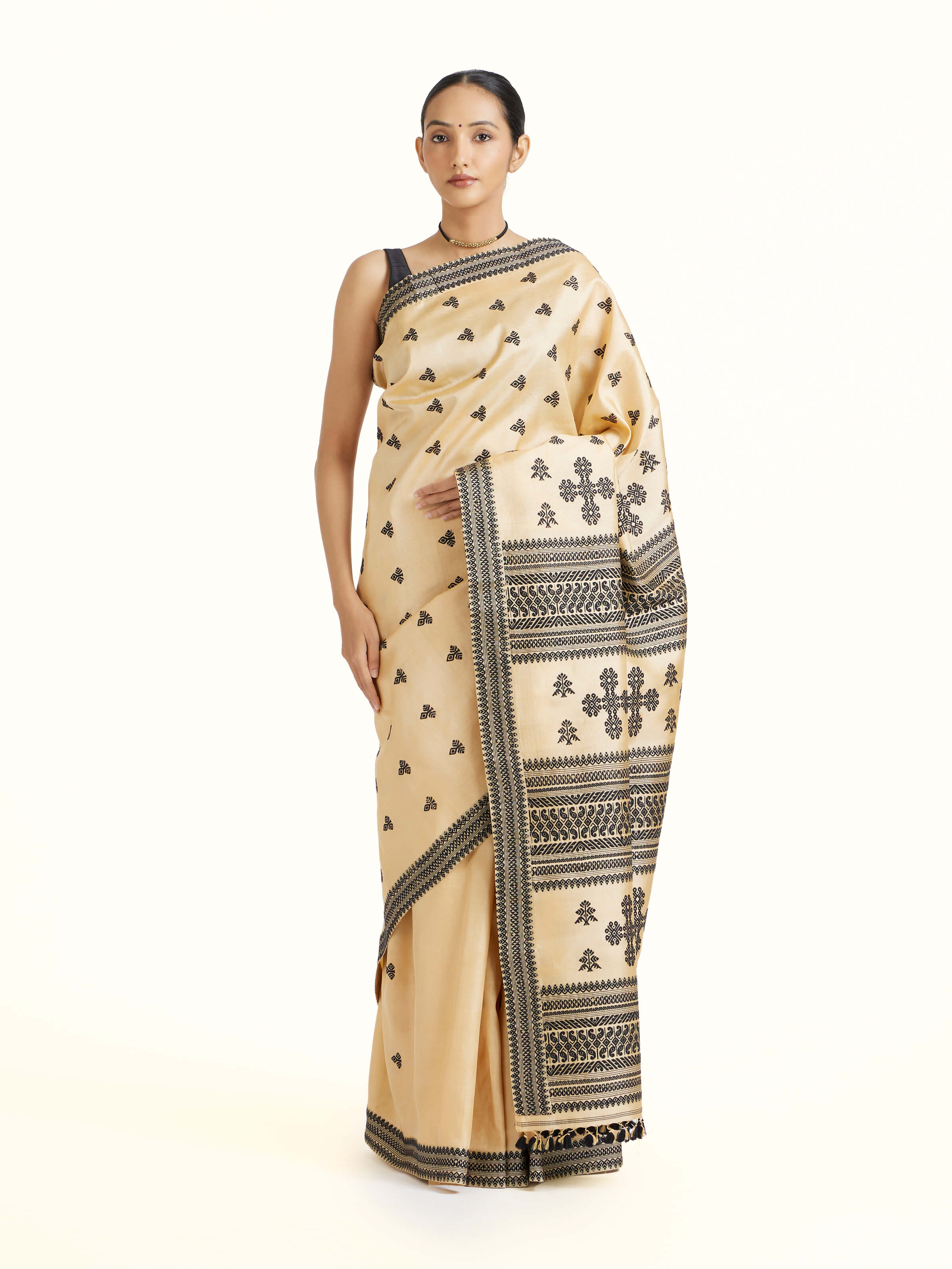 Beige Tussar Silk Saree