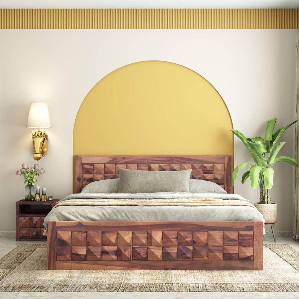 Brilliant Solid Wood Queen  Size Bed With Box Storage (Teak Finish) - Woodenmood