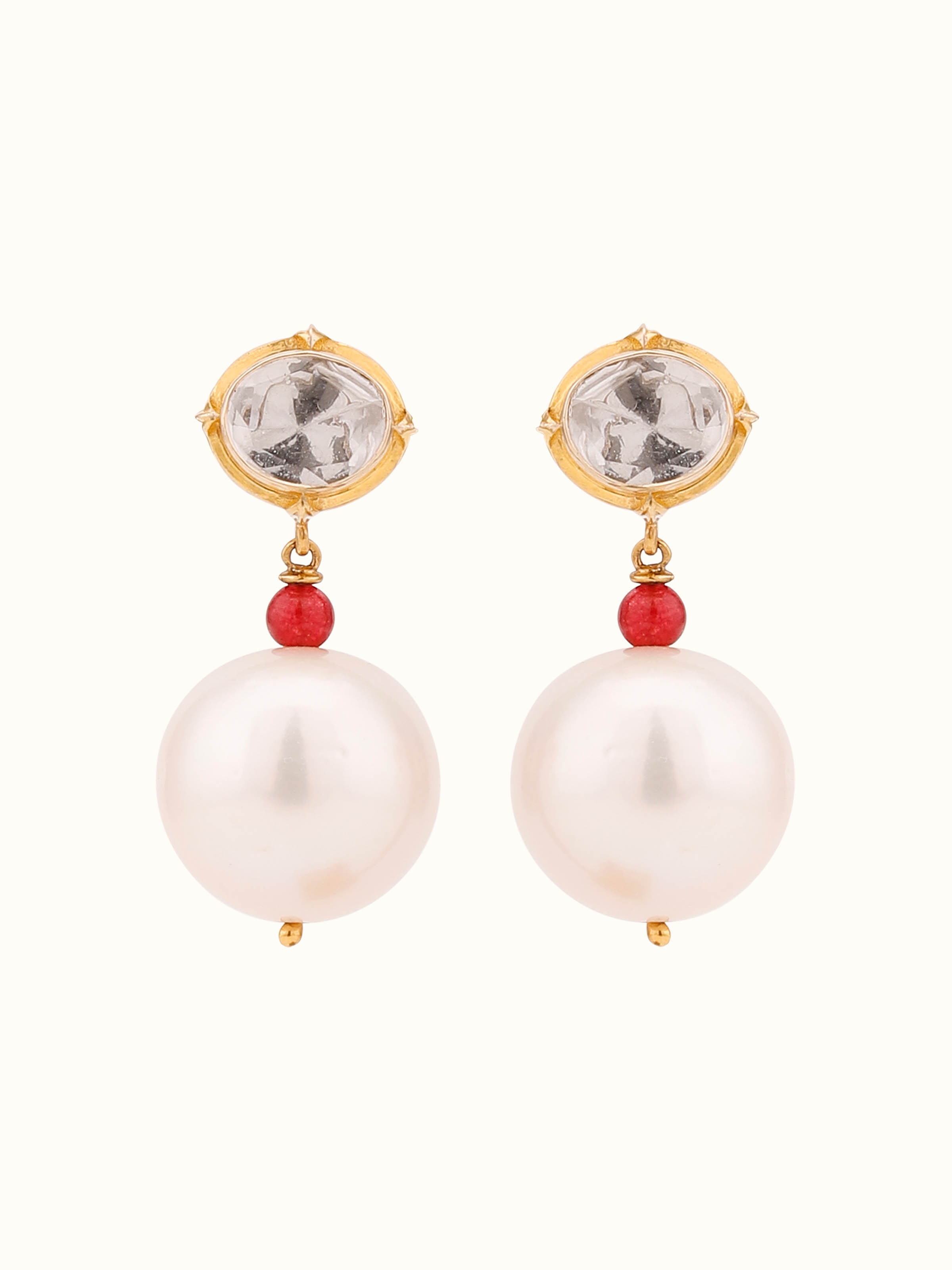 Front view of Dank Polki gold drop earrings featuring intricate polki setting in traditional style