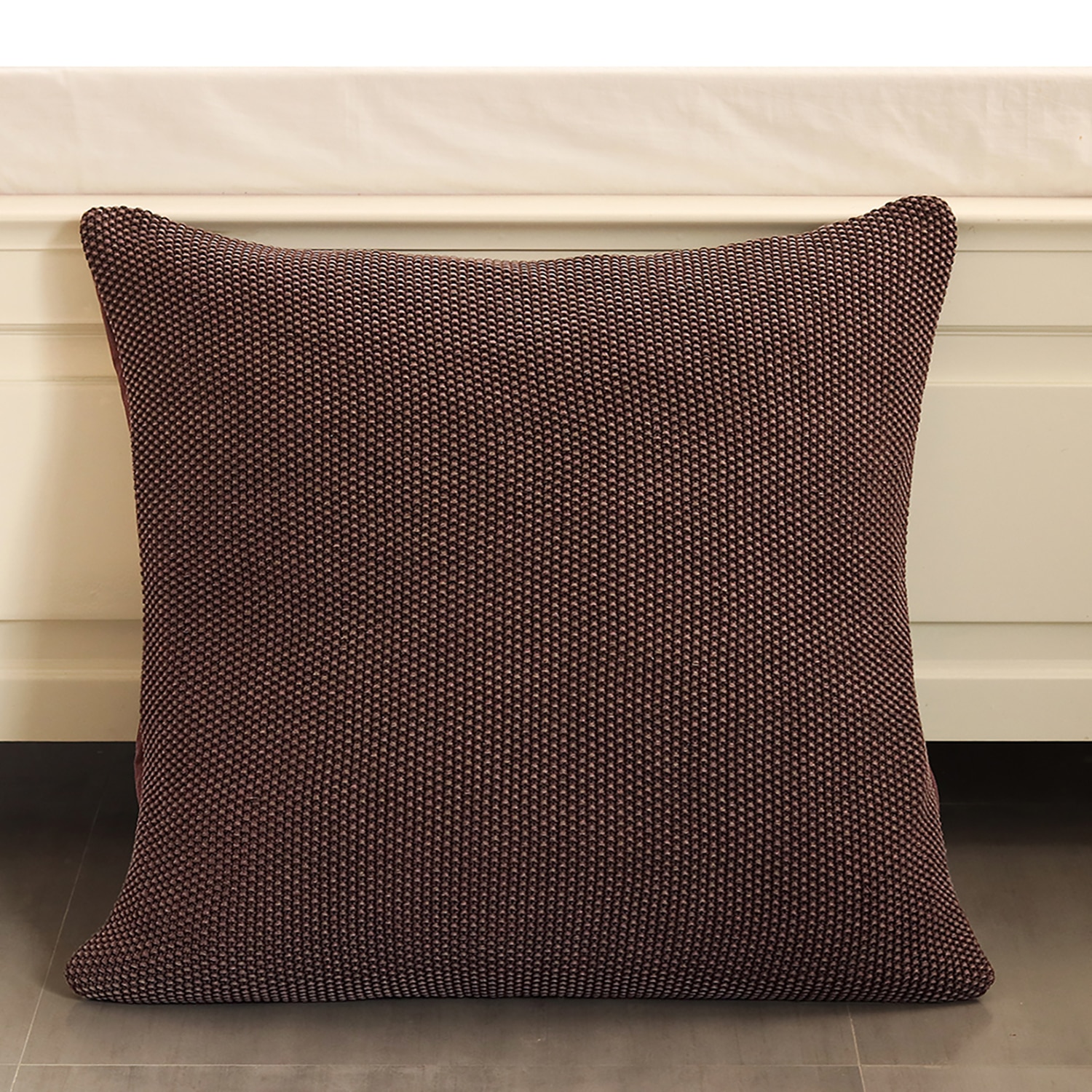 Moss Stitch Knit Floor Cushion Cover  Chocolate Brown 27.5X27.5  Inches - Pluchi