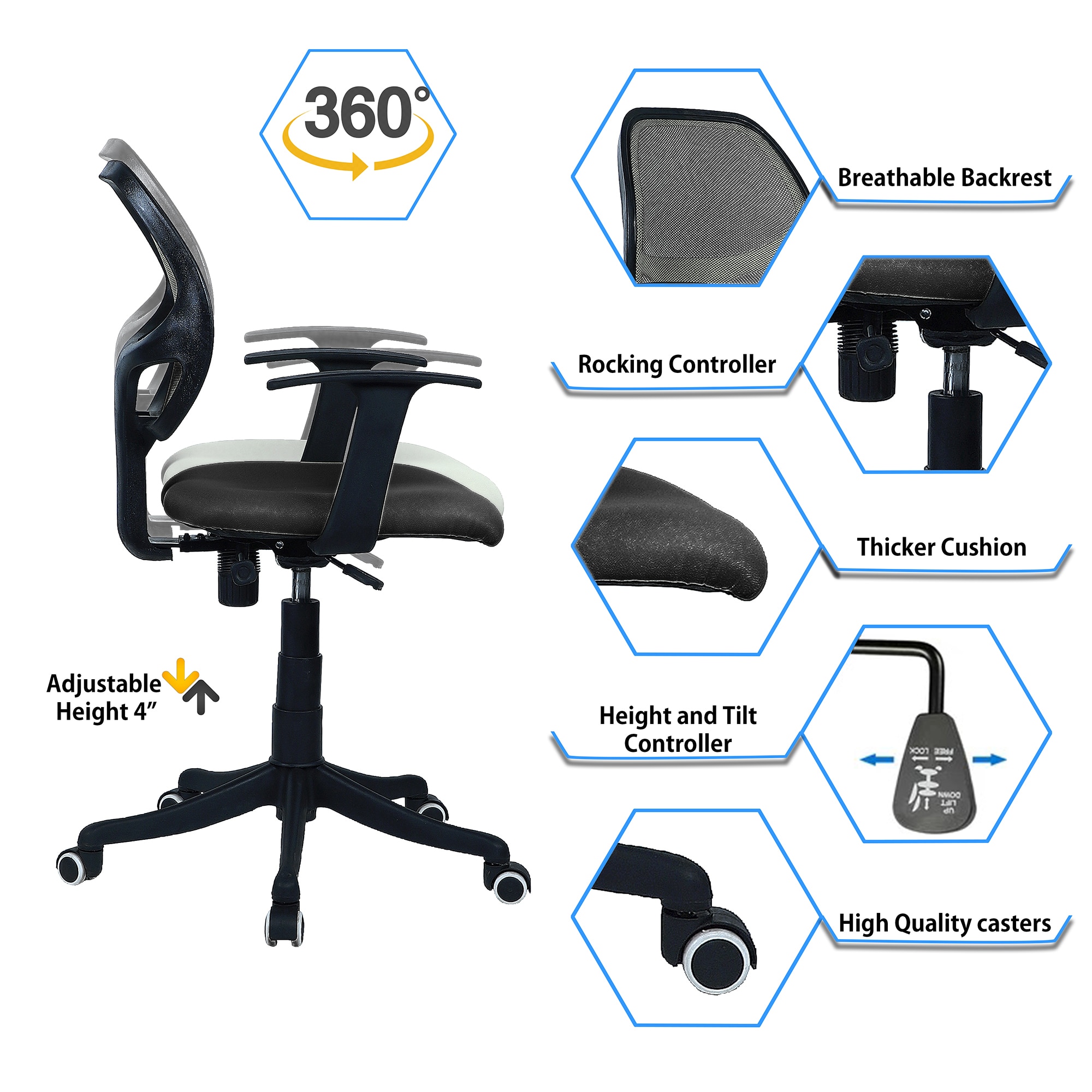Jaazza Low Back Ergonomic Chair in Black Colour