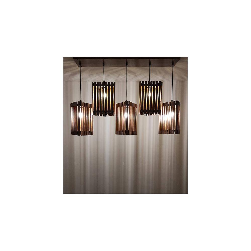 Trikona 5 Series Brown Solid Wood Cluster Hanging Light