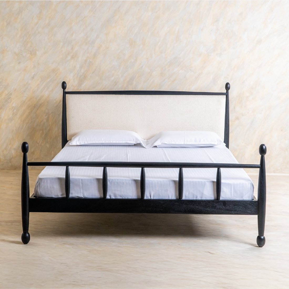 Archie Spindle Solid Wood King Non Storage Bed in Black Colour - Orange Tree