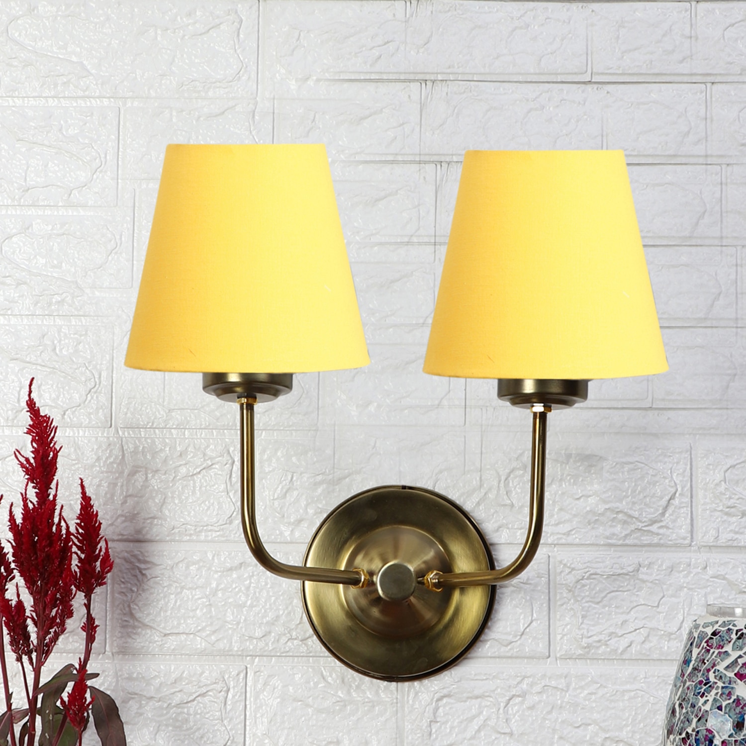 Devansh Metal Electric Wall Light in Gold Colour with White Shade Count of 2 Lights - Devansh