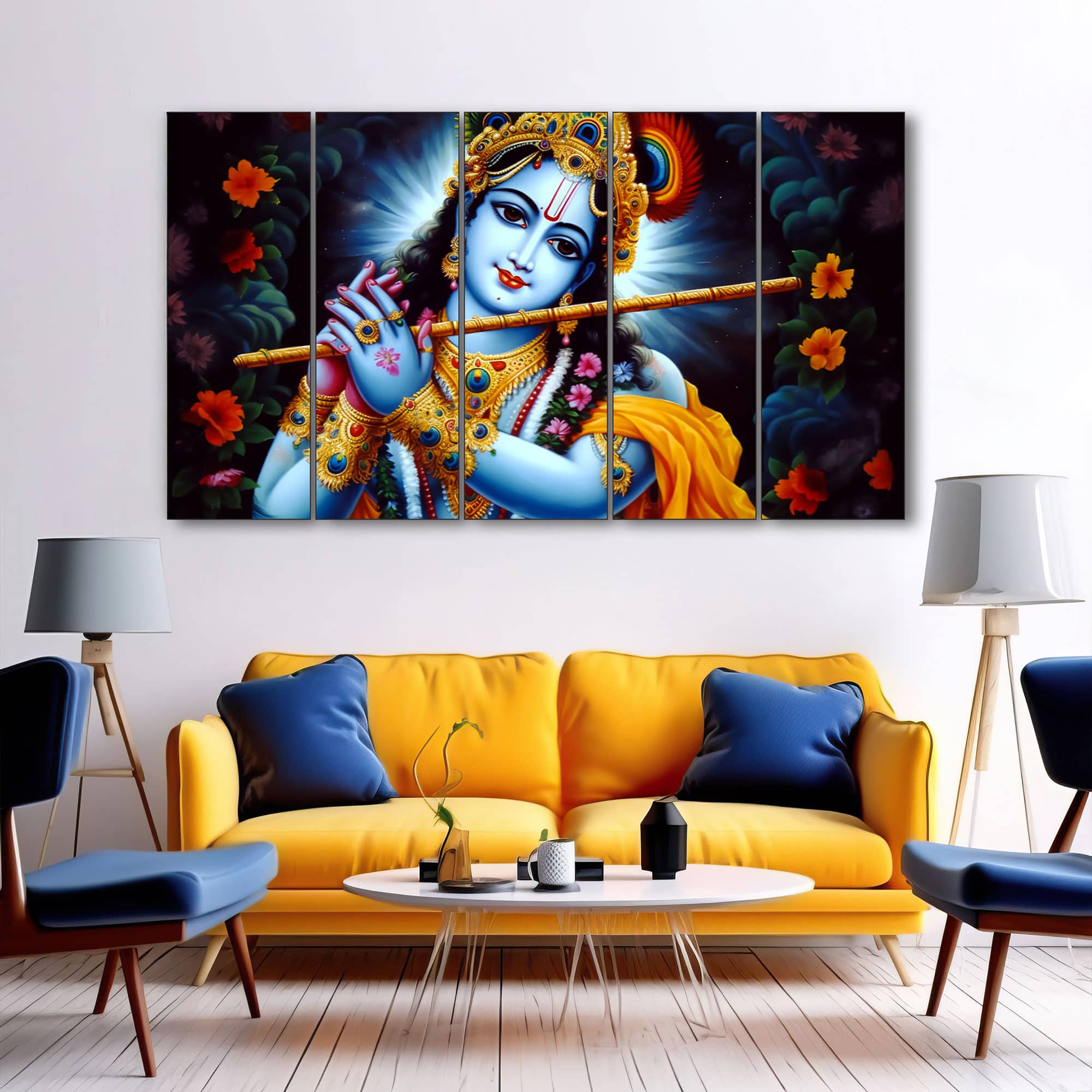 The Castle Decor Krishna Ji Wall Painting Wooden Framed 27x48 Inch (Style 23) - The Castle Decor