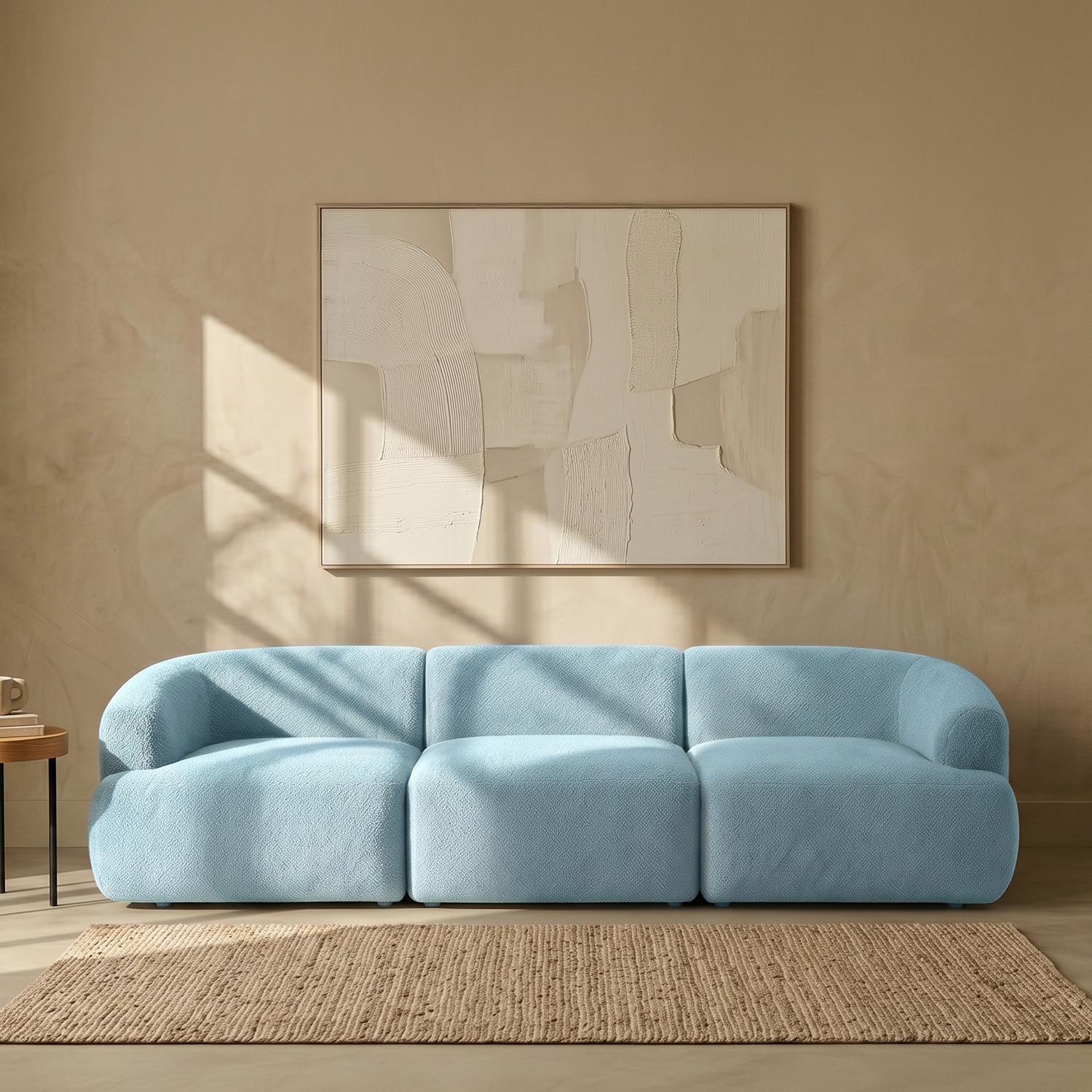 Zenliving Wood 3 Seater With Upholstery Non Storage Sofa In Blue Colour - Nestroots
