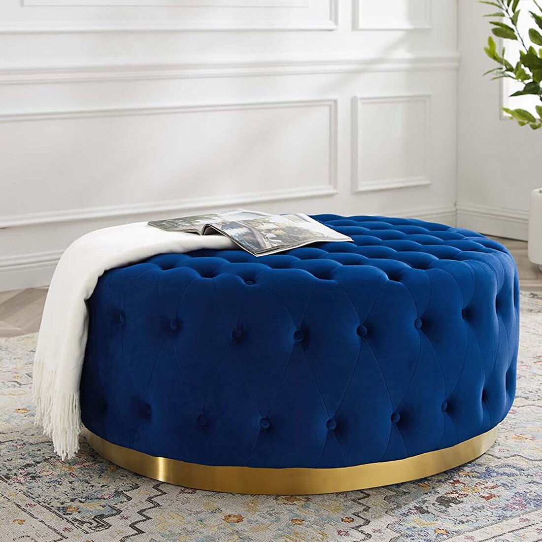 Rainn Ottoman in Navy Blue Colour