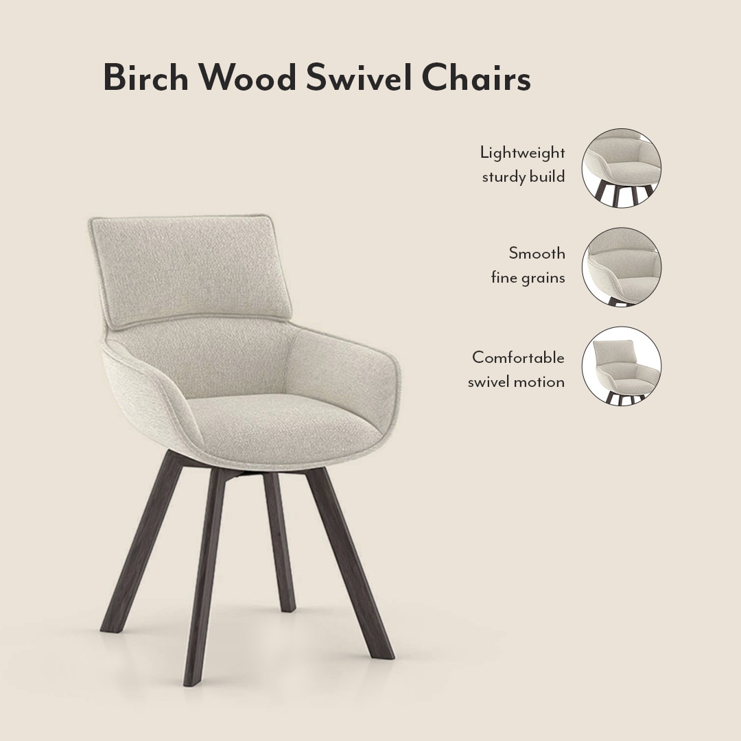 Atlas Crest Solid Wood 4 Seater Dining Table With Bren Swivel Dining Chairs