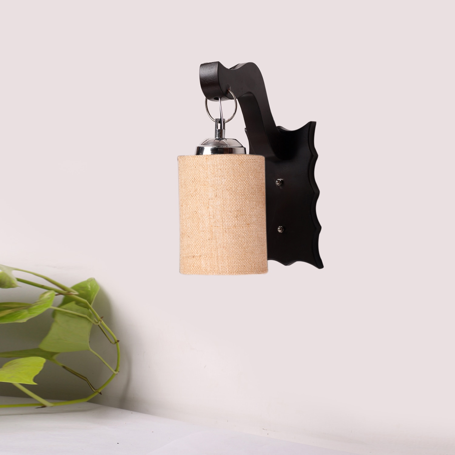 Devansh Solid Wood Electric Wall Light in Brown Colour with Beige Shade Count of 1 Light - Devansh