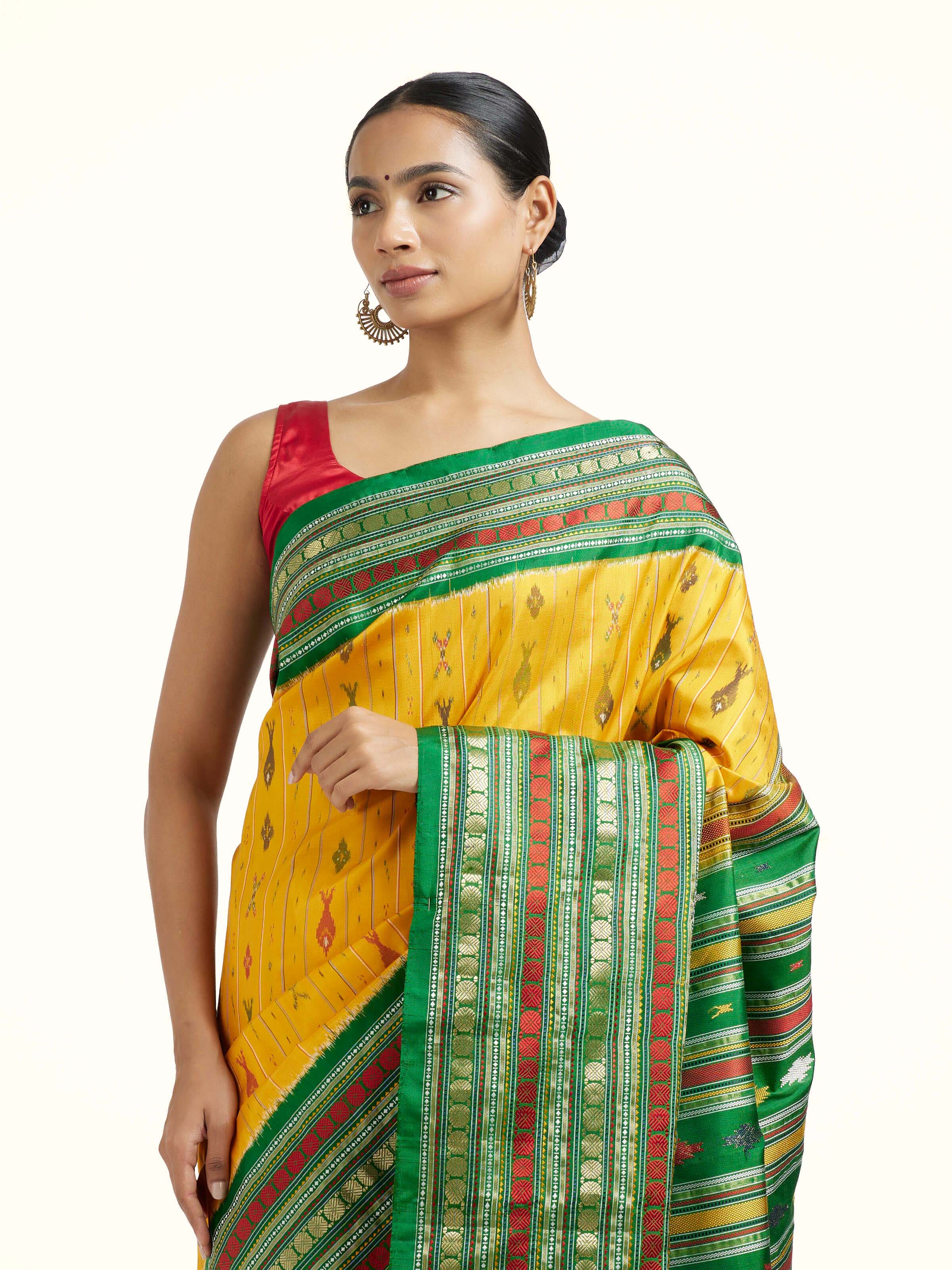 Yellow Silk Pochampally Single Ikat Saree