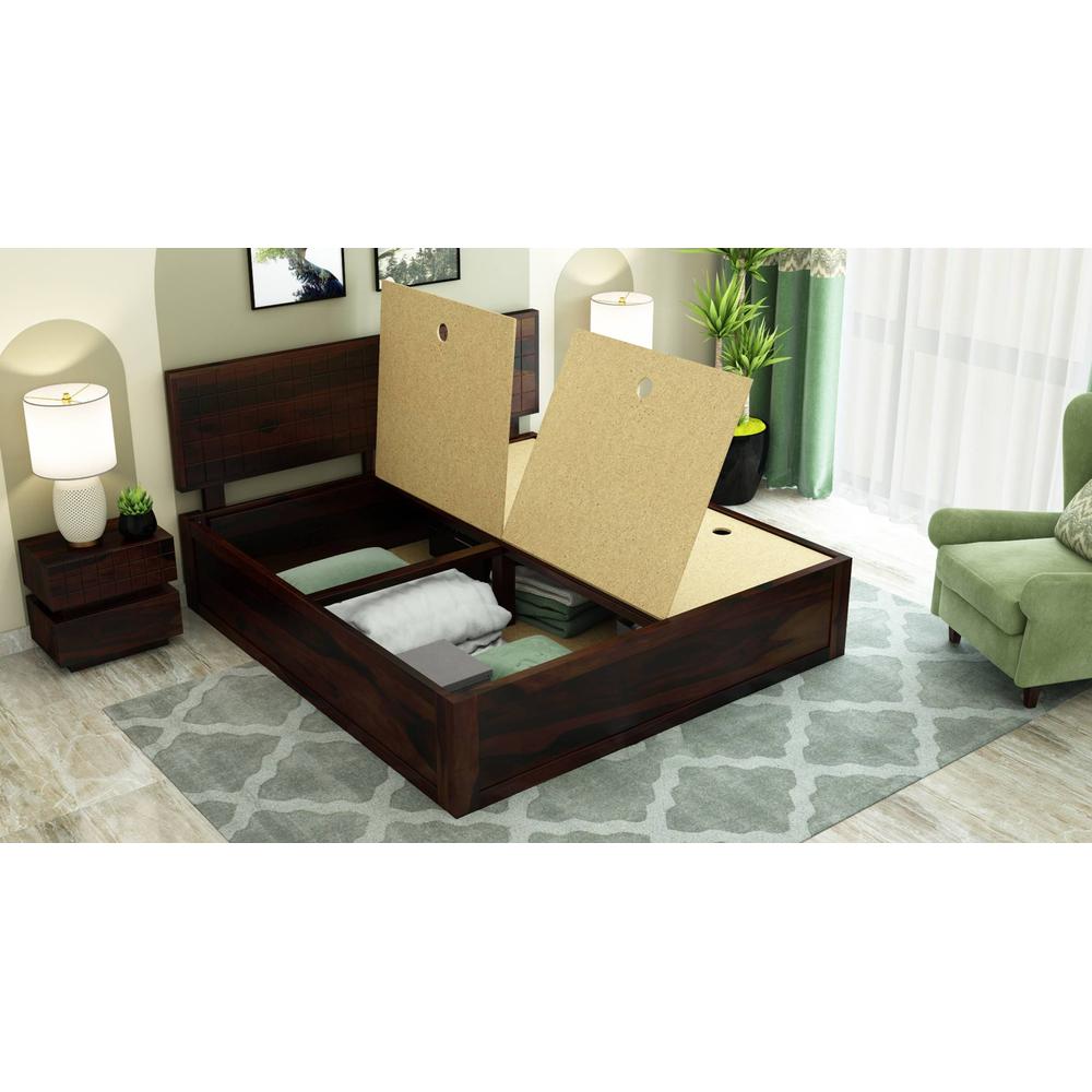 Esra Sheesham Wood Queen Size Bed Box Storage Walnut Finish (60 x 78 inches)