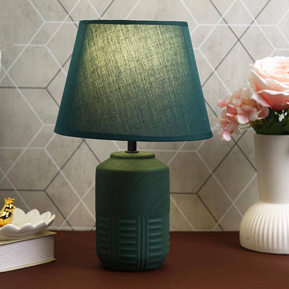 Desk Lamp Blue Carved Base with Modern Shade