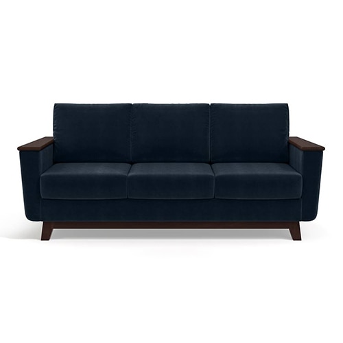 Corby Luxe 3 Seater Fabric Sofa in Sea Port Blue Velvet Colour - Urban Ladder