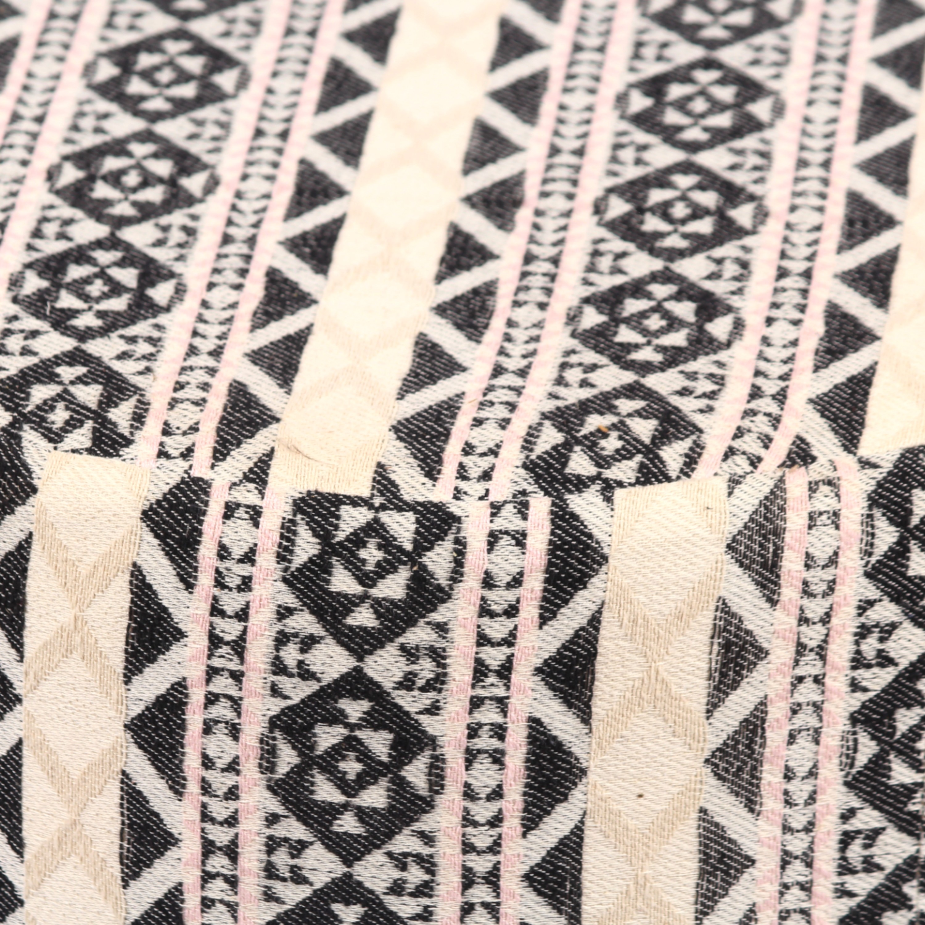 Collio Solid Wood Ottoman Pouffee in Stripe Beige Jackard fabric