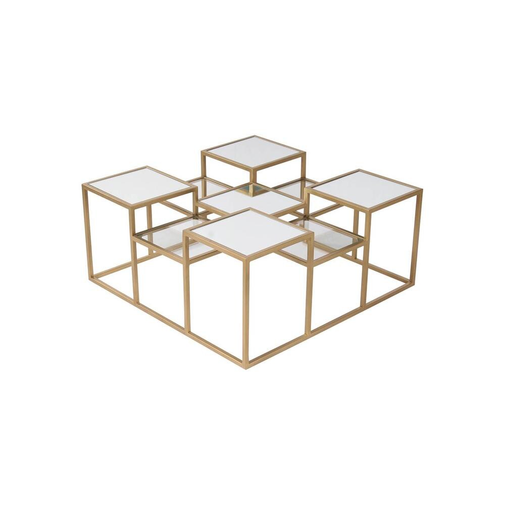 Valentino Glass Mirror Bunching Coffee Table In Dark Gold Finish
