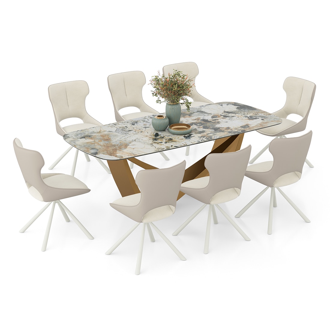 Paloma 8 Seater Spanish Ceramic Dining Table with Tulip Dining Chair