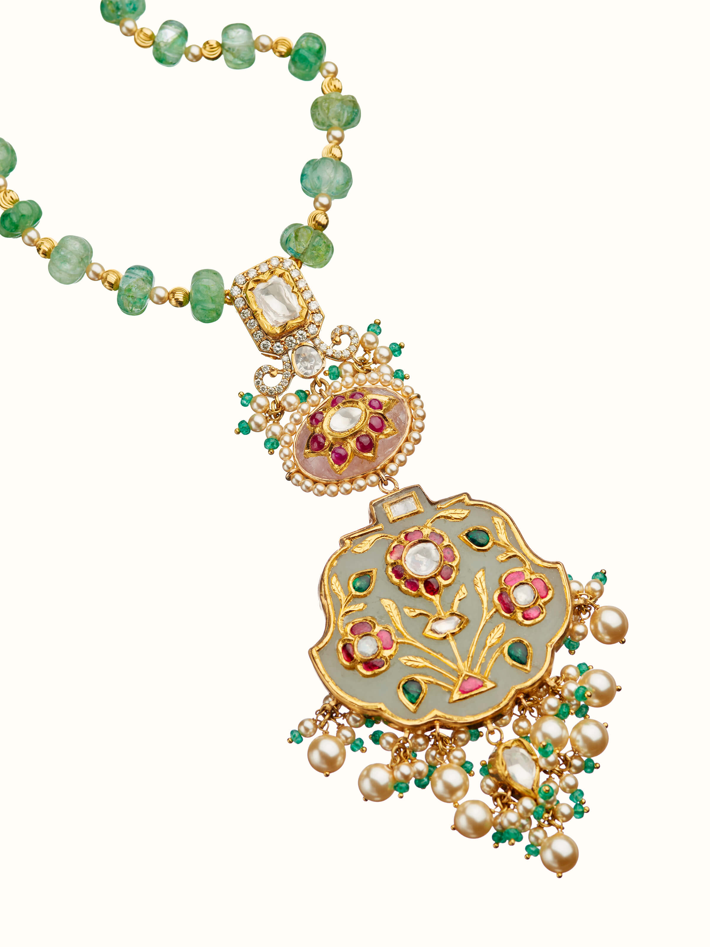 Stone Inlay 18 Karat Gold Long Necklace