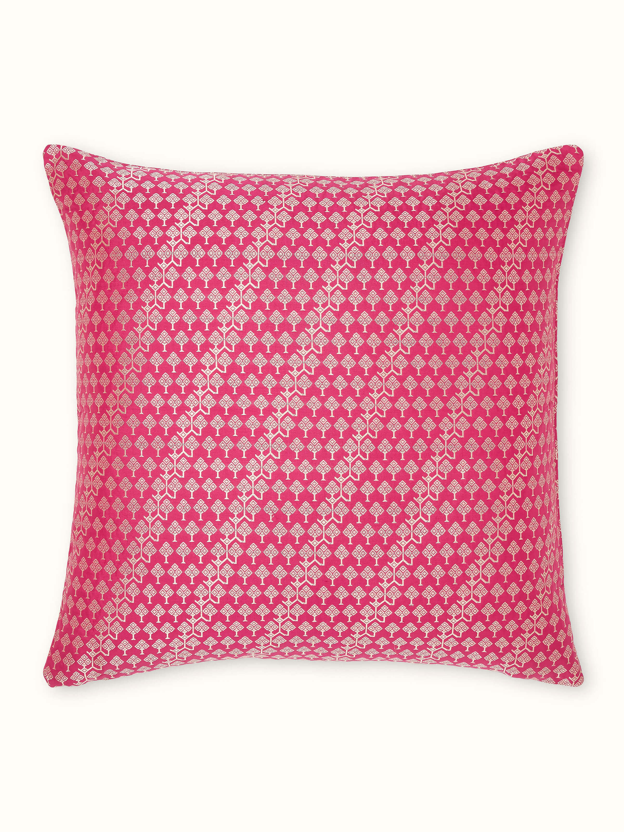 Avasa Pink Diagonal Stripe Banarasi Silk Brocade Handloom Cushion Cover