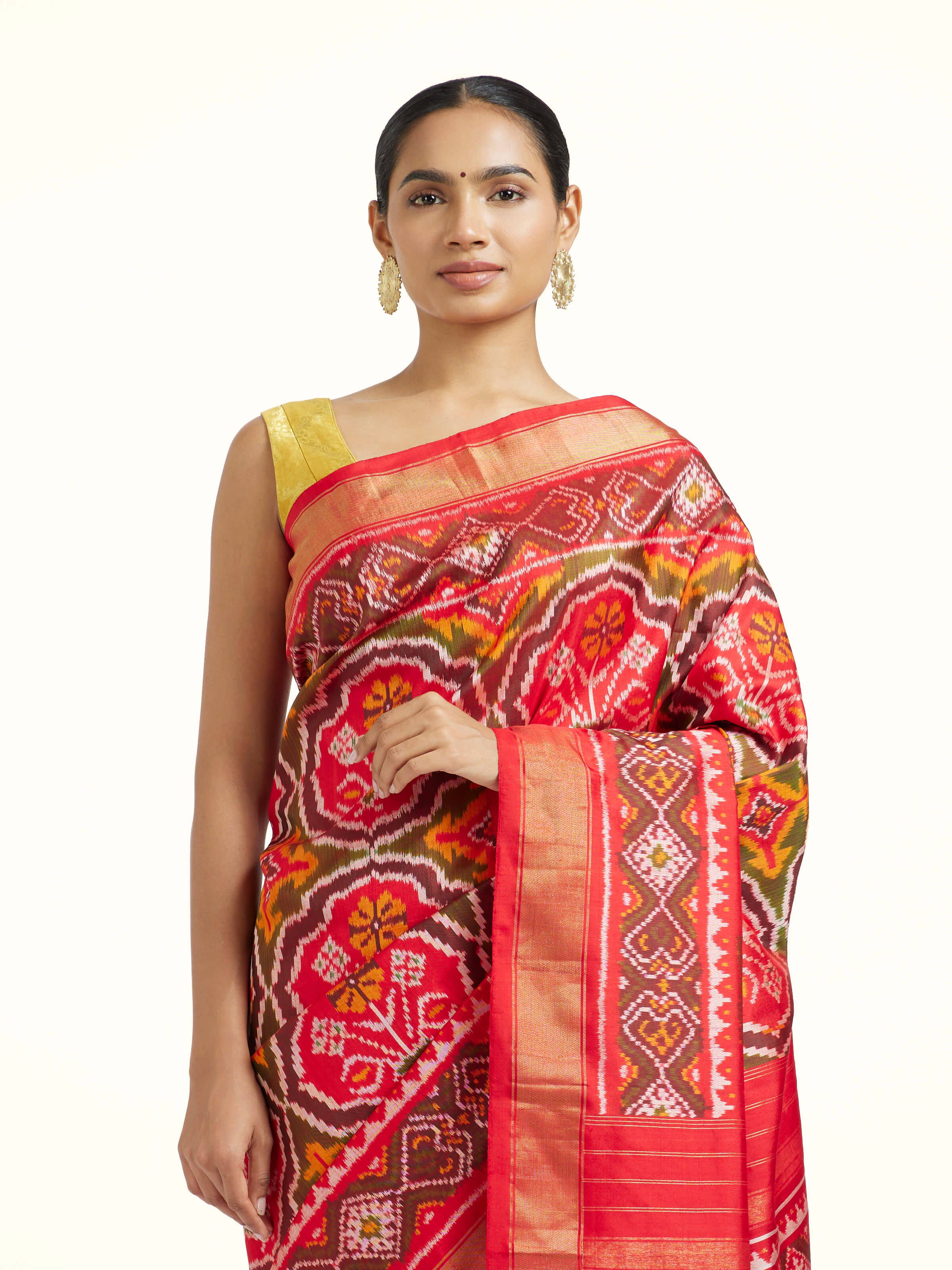 Red Mulberry Silk Pochampally Ikat Handloom Saree