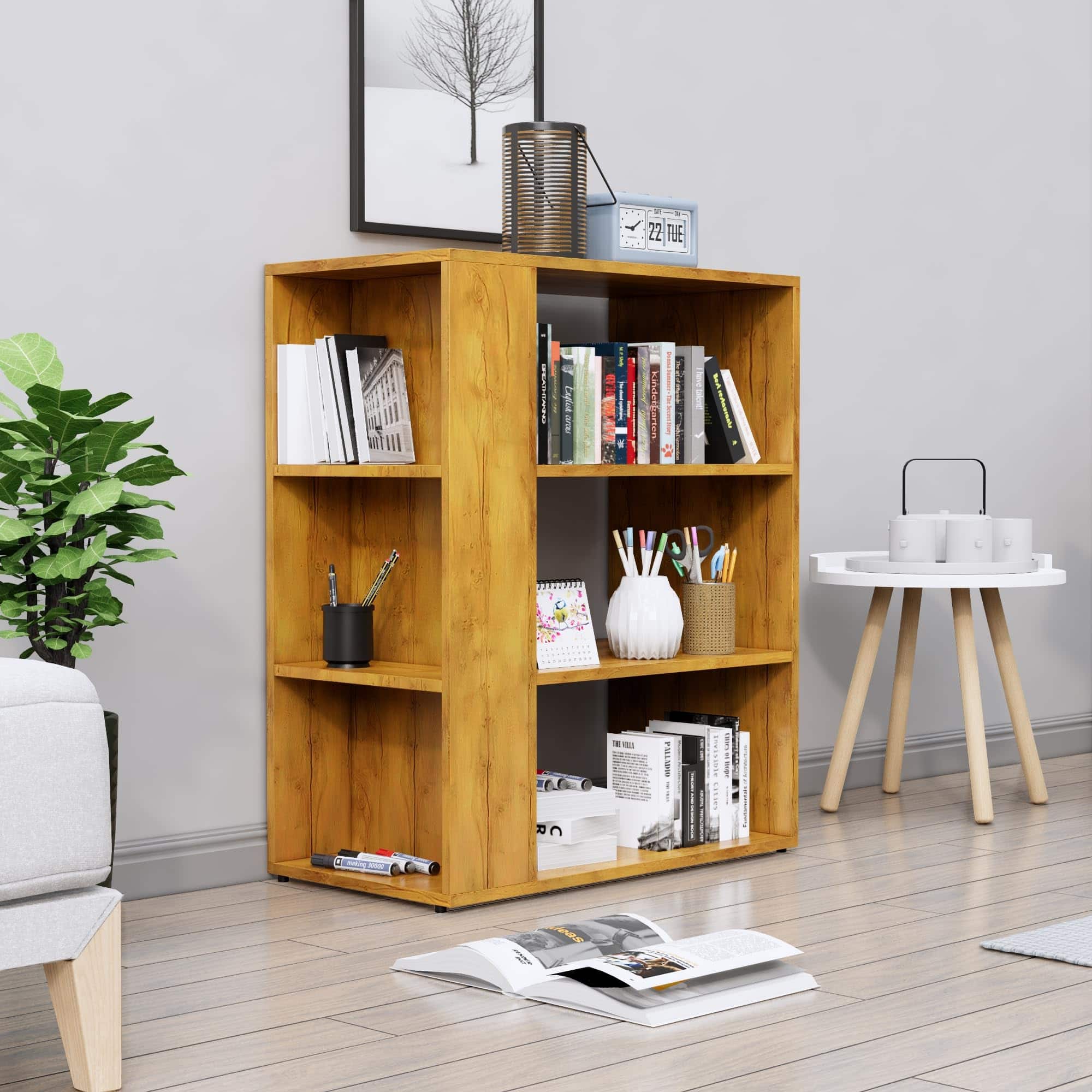 Hexa Engineered Wood Bookshelf Multipurpose Storage Rack in Giant Wood Colour - HexaRed