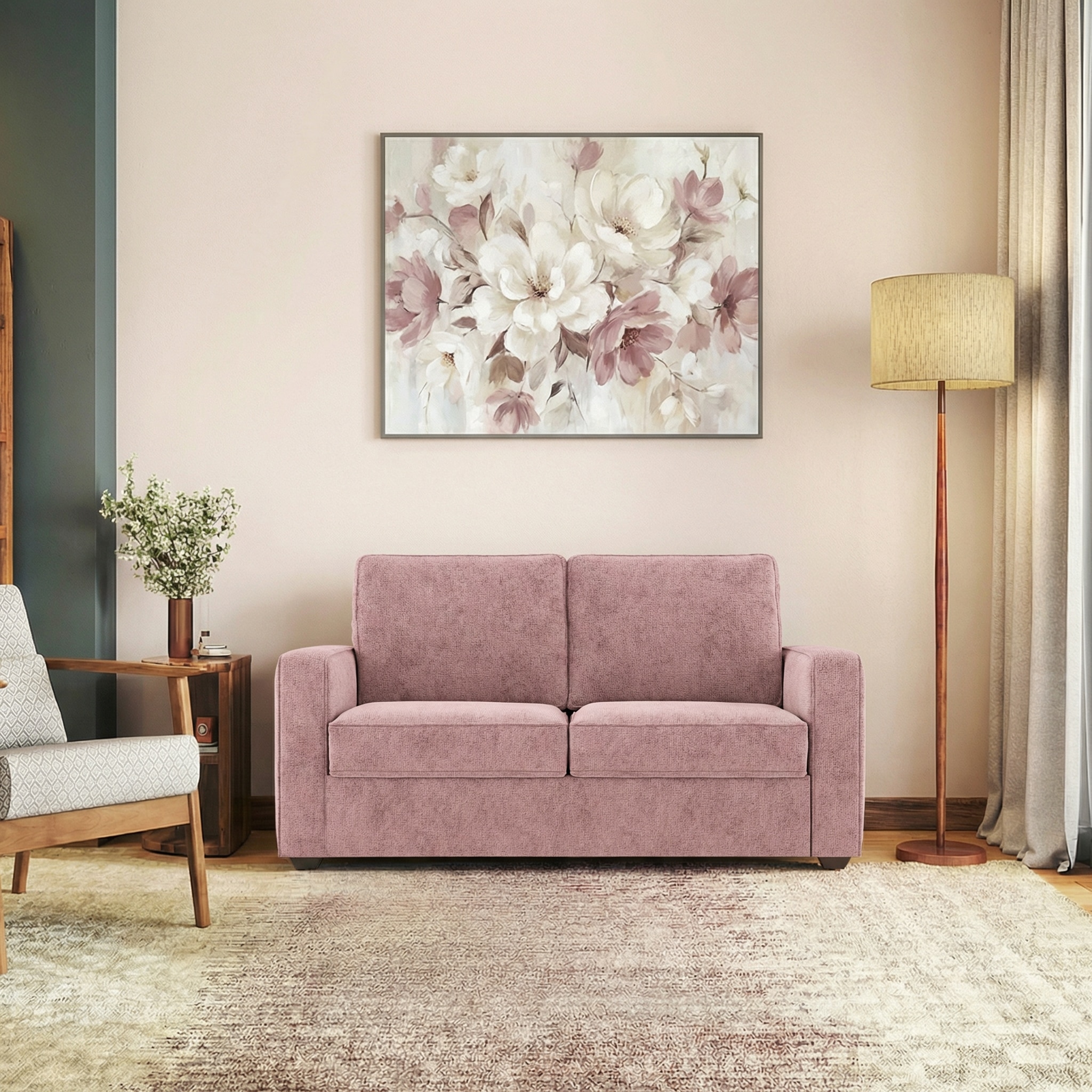 Apollo Compact 2 Seater Fabric Sofa In Desert Rose Colour