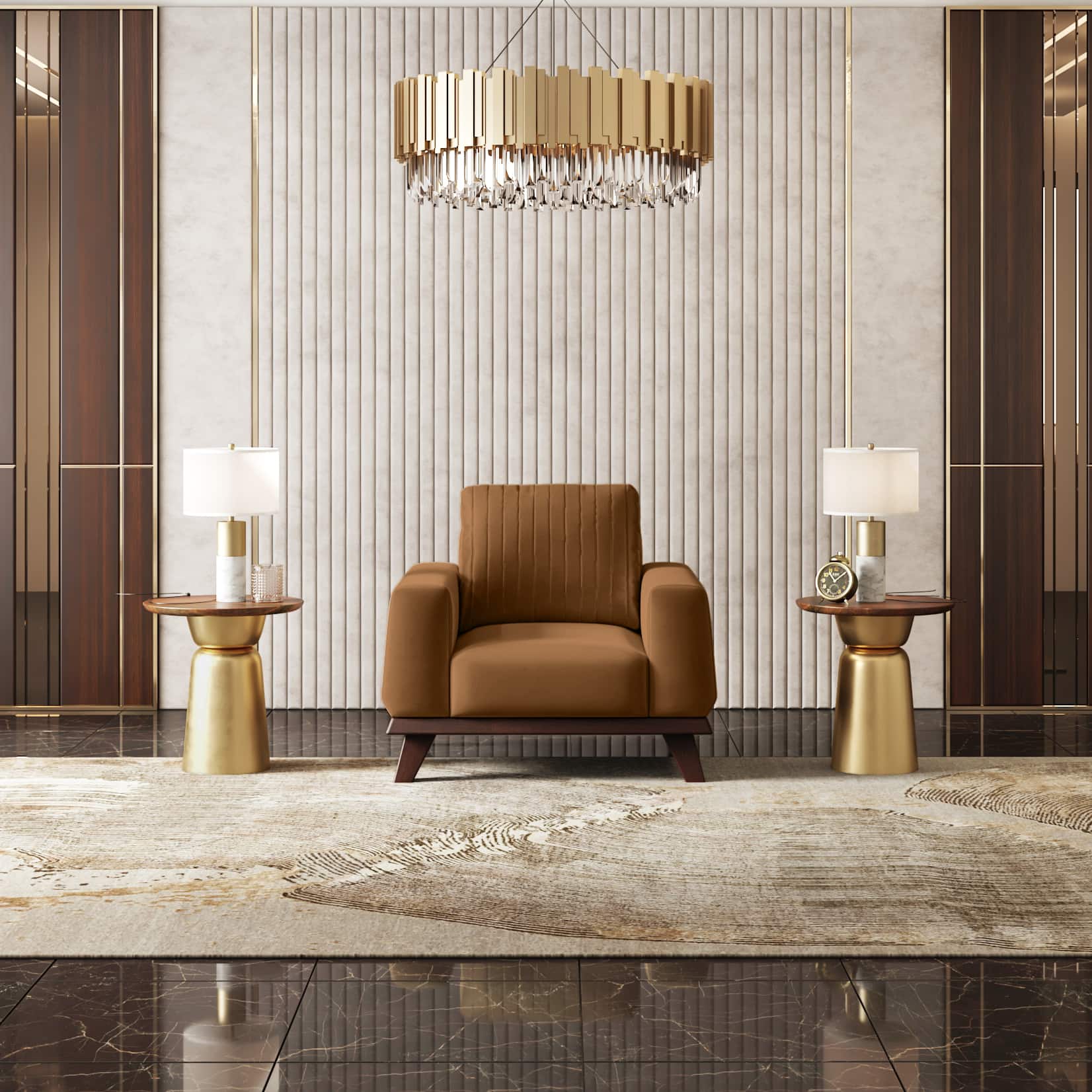 Granada Premium 1 Seater Fabric Sofa in Ochre velvet Colour