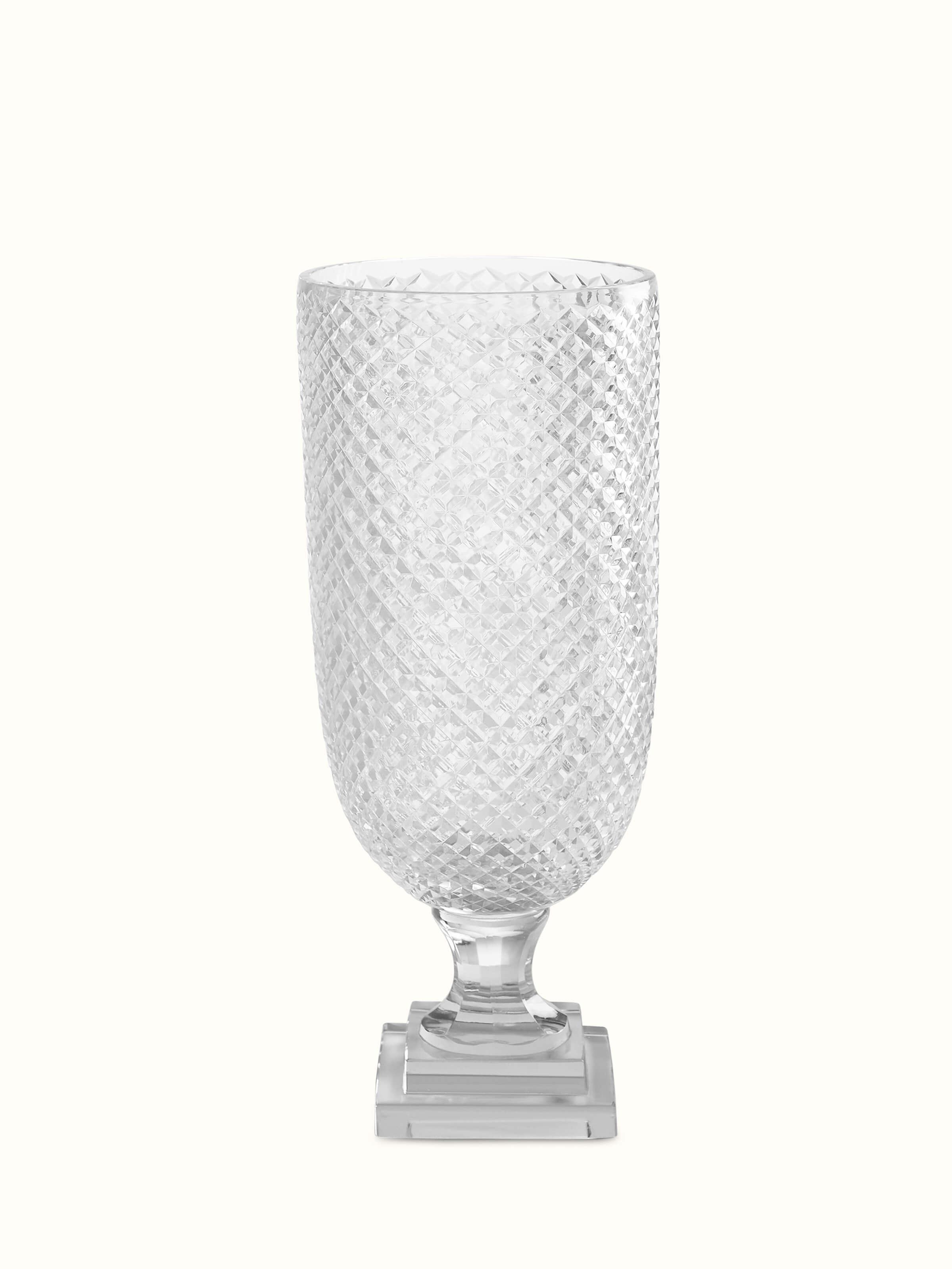 Front view of Crystal Hurricane Glass Vase showing its elegant design.