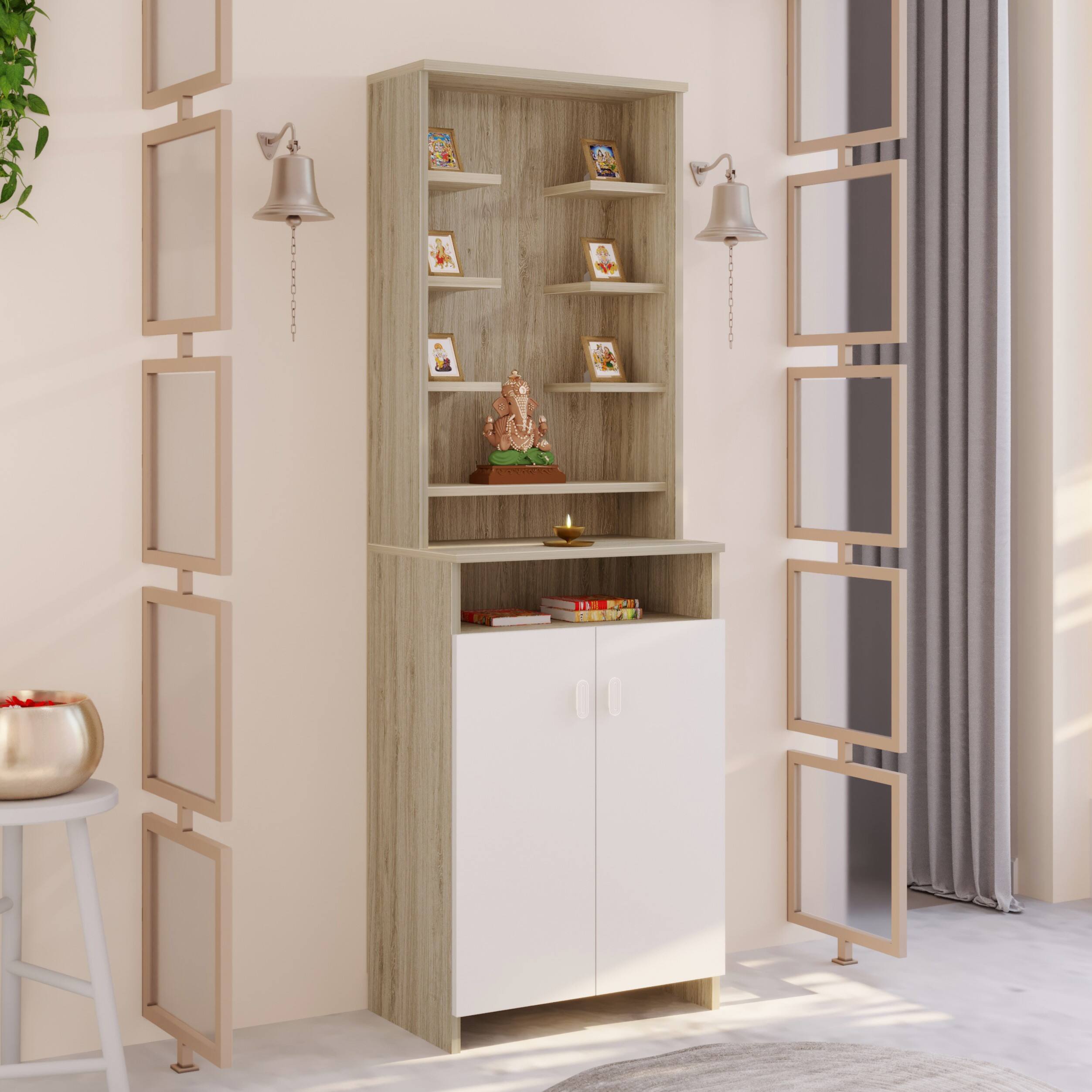 Bluewud Shubh Engineered Wood Prayerut In European Oak & White Finish-picture-11