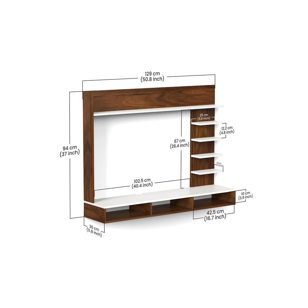 Primax Grande Engineering Wood Wall Mount TV Entertainment Unit Set Top Box Stand/TV Cabinet with Shelves for Books & Décor Display Unit Bed Living Room Upto 42 Inches (Brown Maple & White)