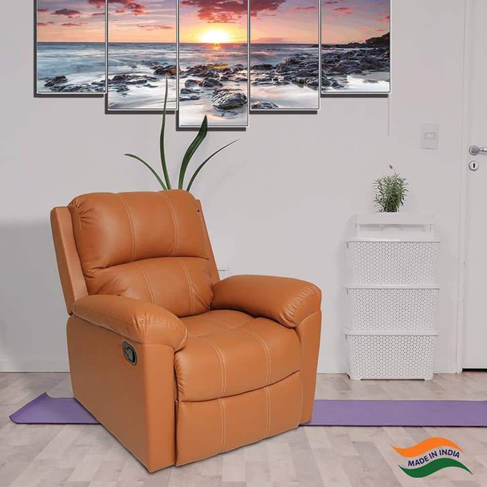 Spino Leatherette One Seater Manual Recliner in Tan Colour