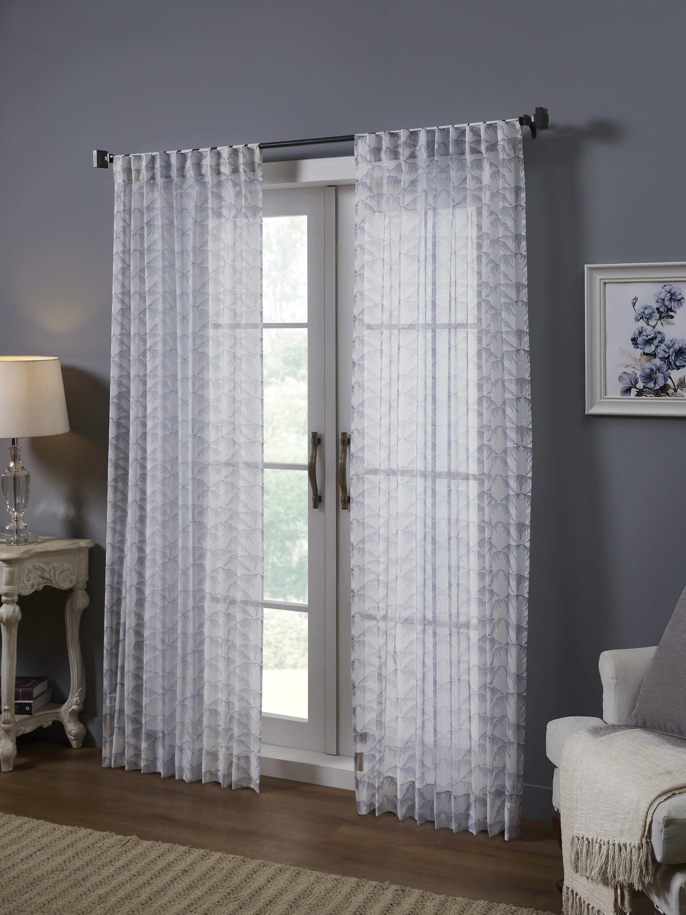 Parvat Indigo Cotton Silk Sanganeri Hand Block Printed Curtain (7 Ft)