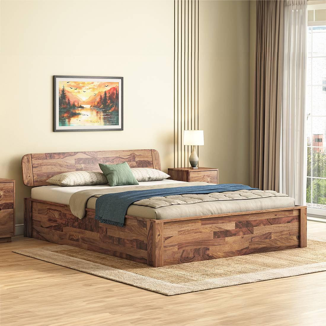Lucy Queen Size Box Storage Bed Queen Size In Teak Finish